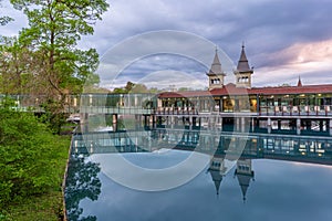 The buildings of the Heviz Lake Spa, Hungary