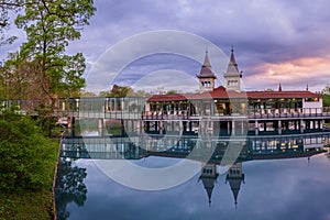 The buildings of the Heviz Lake Spa, Hungary