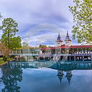 The buildings of the Heviz Lake Spa, Hungary