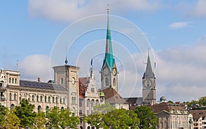 Buildings of the historic part of the city of Zurich along the Limmat river