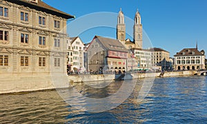 Buildings of the historic part of the city of Zurich along the Limmat river