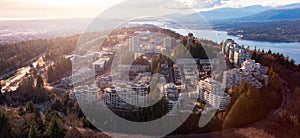 Buildings and Homes on Burnaby Mountain. Aerial Panorama.