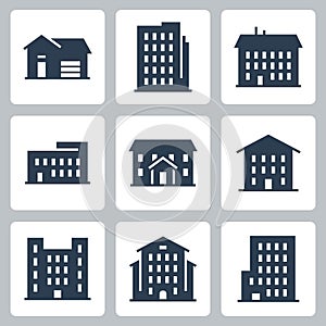 Buildings and Houses Vector Icons in Glyph Style