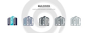 Buildings icon in different style vector illustration. two colored and black buildings vector icons designed in filled, outline,