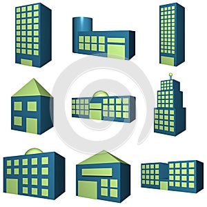 Buildings Icon Set in 3d
