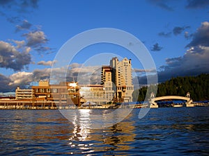 Buildings beside lake