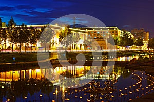 The buildings lakeside night