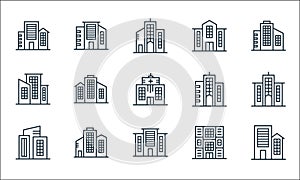 Buildings line icons. linear set. quality vector line set such as building, building, building