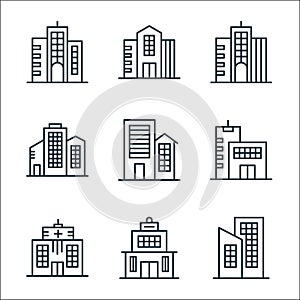 buildings line icons. linear set. quality vector line set such as building, building, building