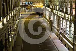 Buildings lit up at night