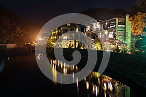 buildings near Uji river at night, Kyoto