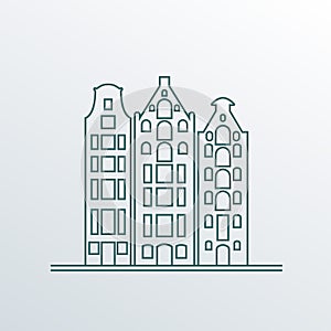 Buildings in old European style. City houses set. Landscape icon in line style. Vector illustration