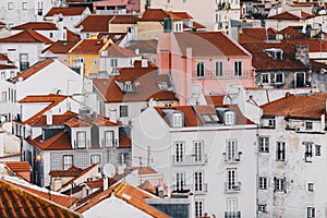 Buildings of the Old Town Alfama in Lisbon Portugal. Mosaic of Lisbon Historical Buildings in the Oldest District of the City photo