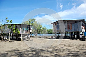 Buildings with piles at village in outback