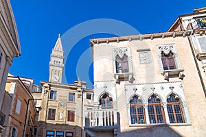 Buildings of Piran town on Adriatic sea.