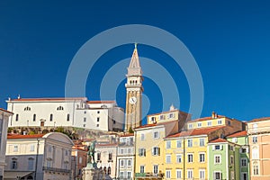 Buildings of Piran town on Adriatic sea.