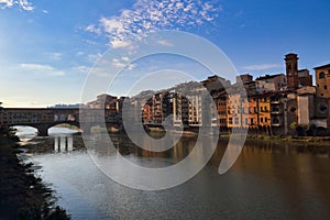 Buildings and Ponte Vecchio bridge on the Arno, Florence