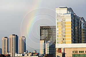 Buildings and rainbow