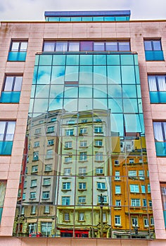 Buildings reflected in the mirror windows, A coruna, Galicia, Spain / City/ city center/ Colors/ buildings