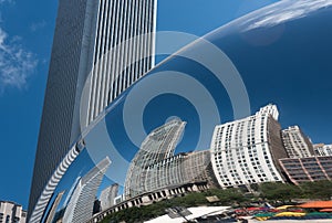 Buildings reflection in a Chicago Cloud Gate Bean