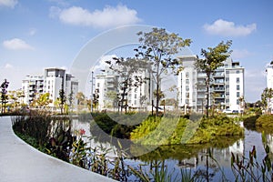 buildings on the river beer sheva israel in summer