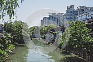 Buildings by river in Hangzhou, China