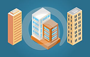 Buildings Set with Roofs, Vector Illustration