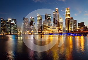 Buildings in Singapore city in night scene background