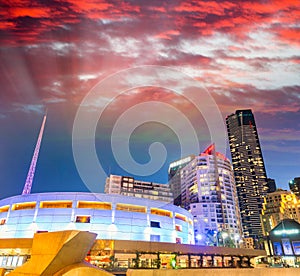 Buildings of Southbank at night, Melbourne - Australia