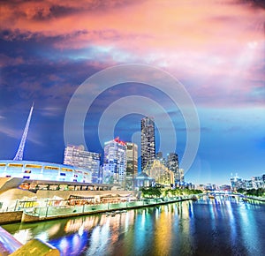 Buildings of Southbank at night, Melbourne - Australia