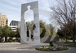 Buildings and squplture in downtown of city Fort Worth