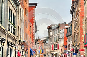 Buildings on St Paul street in Old Montreal, Canada