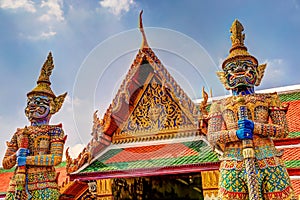 Buildings and statues of the Grand Palace in Bangkok