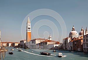 buildings strict Venice belfry Italy Greci Castello Europe dei located old church Orthodox tilted Venezia Beautiful view canal