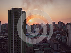Buildings in sunset in Pyongyang