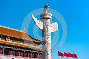 Buildings of Tiananmen Gate, and Huabiao , a marble pillar,traditionally erected in front of palaces and tombs photo