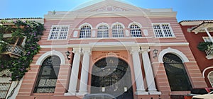 buildings top door window pink colonial