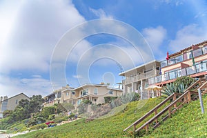 Buildings on top of a grassy slope at Carlsbad in San Diego, California