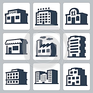 Buildings vector icons, isometric style #1