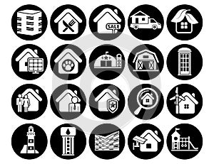 Buildings vector icons set, architectural building modern solid symbol collection Office