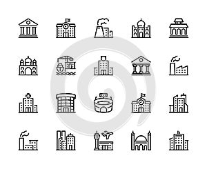Buildings vector line icons. Isolated collection of building icon on white background. Buildings symbol vector set