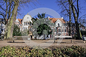 Buildings in Viersen at the pond in the old city garden