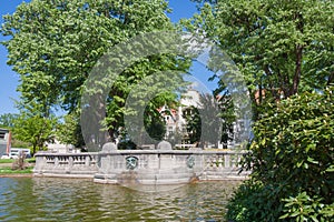 Buildings in Viersen at the pond in the old city garden