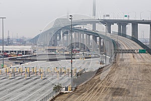 Built in fall 2020 Gerald Desmond Bridge at Long Beach, California next to the old soon to be demolished bridge