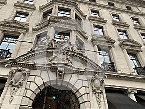 Architectural details of The Gibson Hall a Grade I listed building on Bishopsgate in the City of London