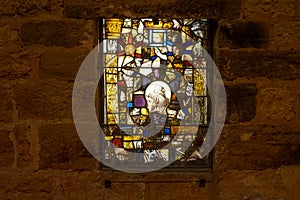 Recycled glass vitrail at Fontfroide Abbey photo