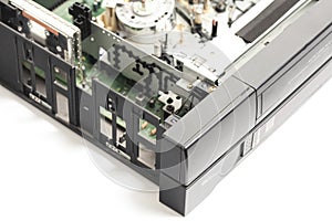 Built-in VCR, videorecorder round rotating video head for playing video cassettes.VCR tape transport mechanism. photo