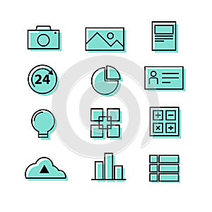 Buiness corporate people graph chart light bubl upload cloud icon