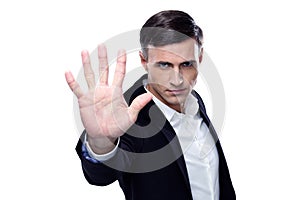 Buisnessman making stop gesture