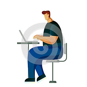 A buisnessman sitting infront of his laptop searching information in computer network. Searching concept